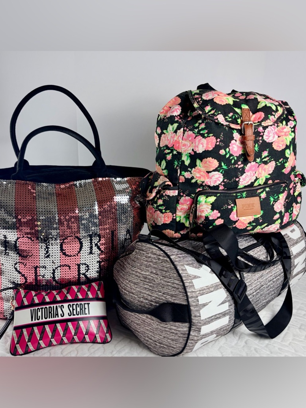 Victoria's Secret Collectors Dream Lot - 4 bags Backpack, Duffle, Tote, Wristlet